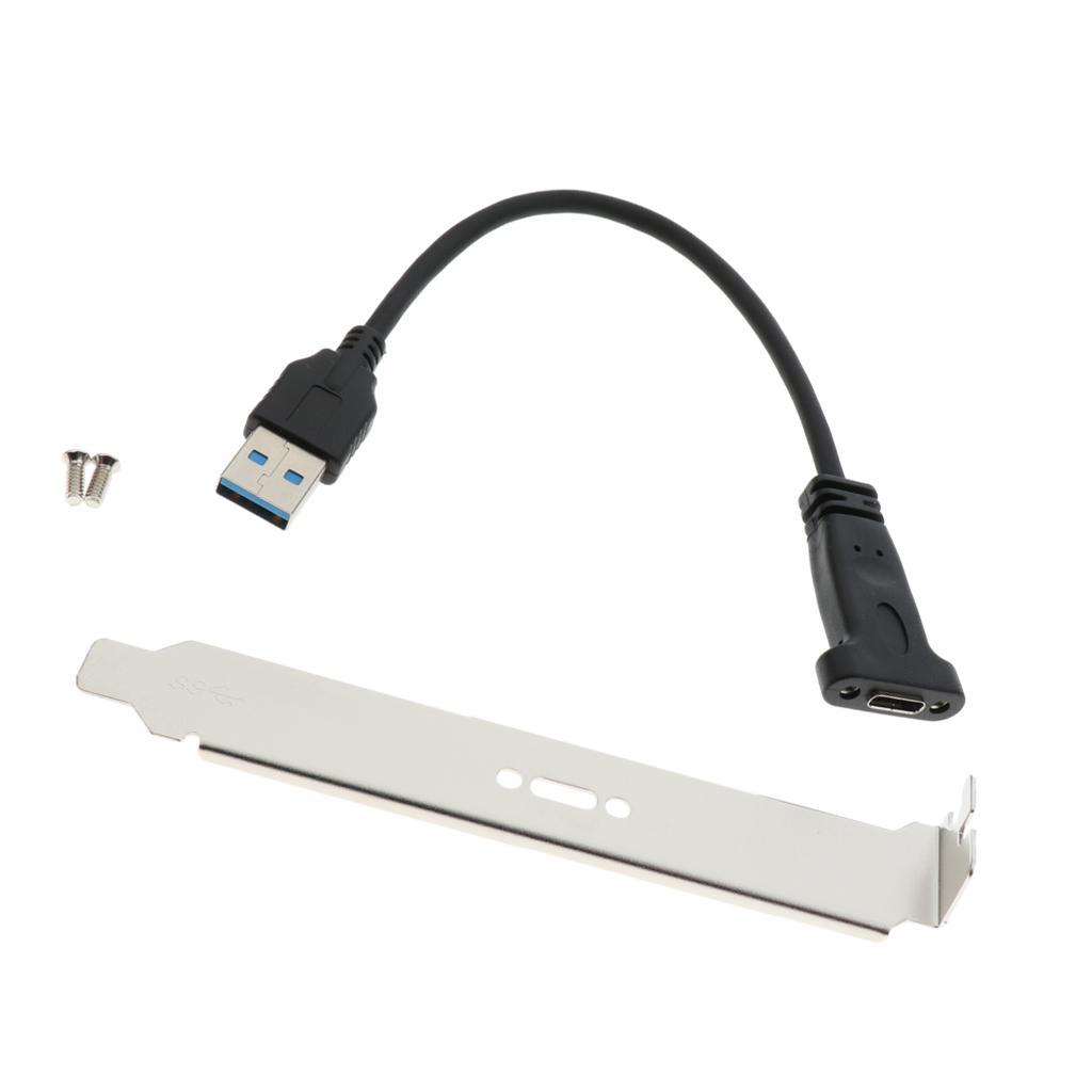 USB 3.1 Type C Female to USB 3.0 A Male Data Extension Cable with Profile Bracket and Panel Mount Screw