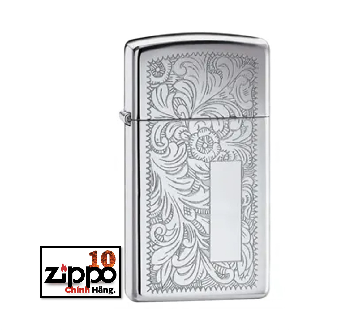 Bật lửa Zippo Slim 1652 Chrome Venetian - Chính hãng 100%