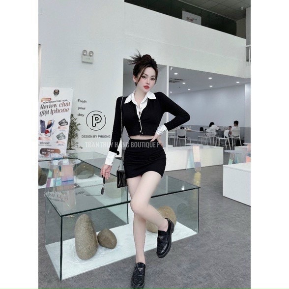 Áo sơ mi phối cổ mix chân váy