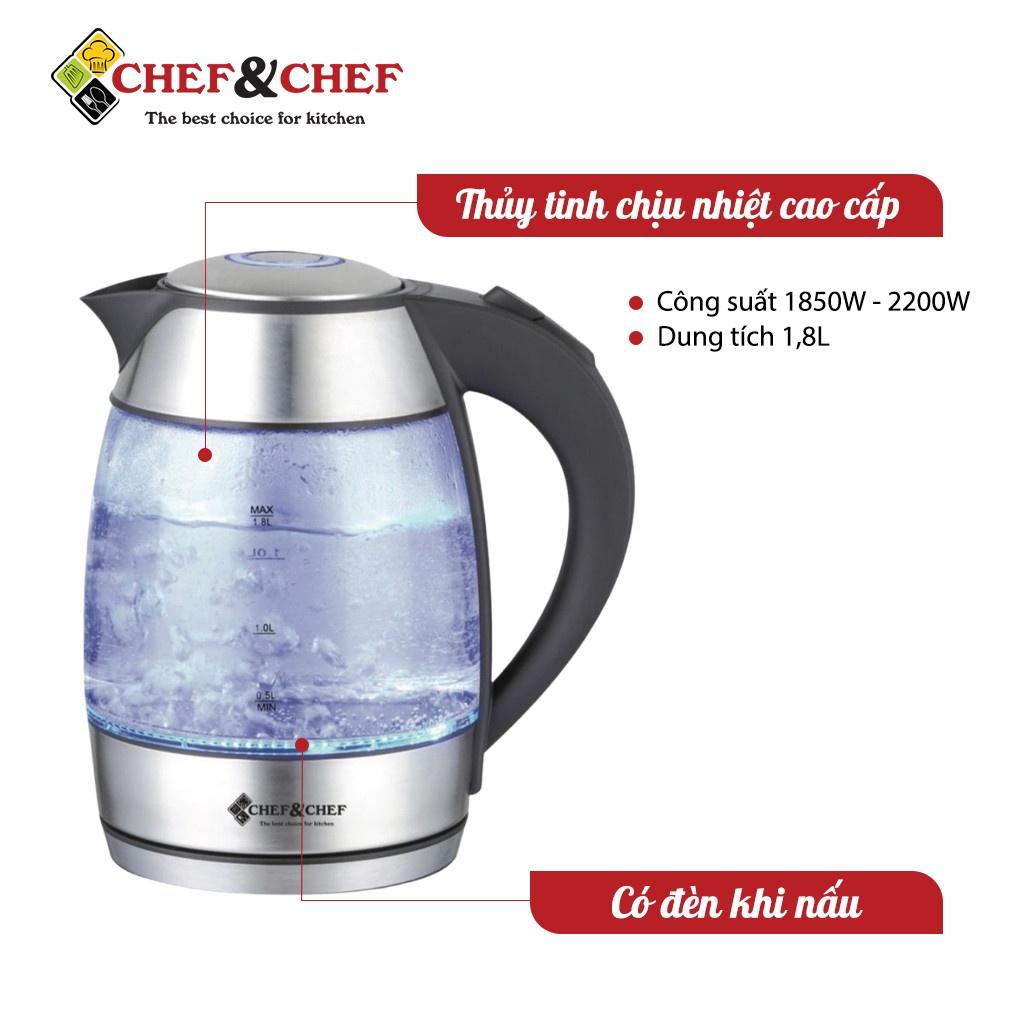 Ấm đun nước thủy tinh CHEF&amp;CHEF CH1751-Hàng chính hãng