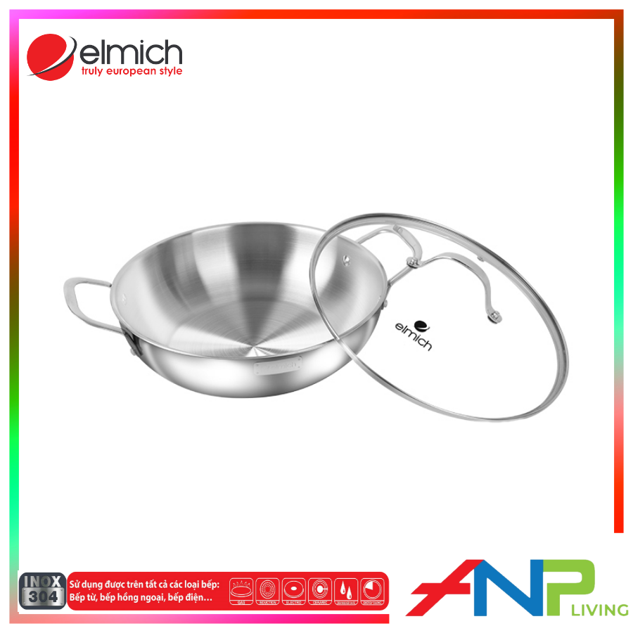 Chảo Xào Kiêm Nồi Lẩu inox cao cấp 3 lớp đáy liền ELMICH TRI-MAX - Hàng Chính Hãng
