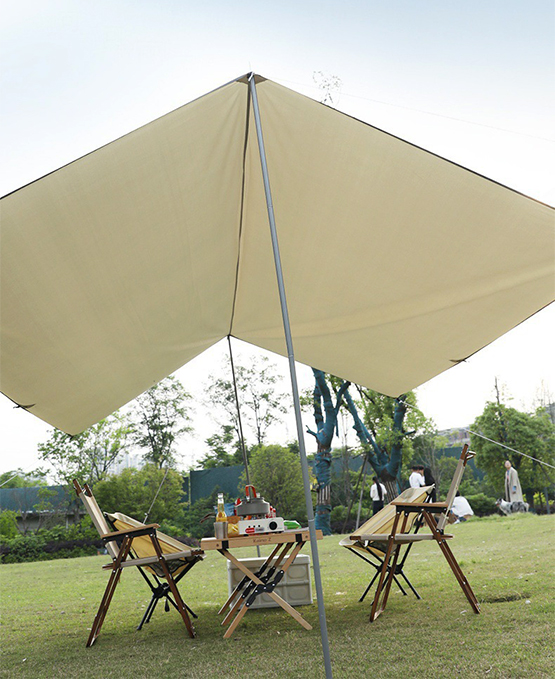 Bộ Tấm tăng tarp màu be che nắng, che mưa che lều cắm trại picnic đủ phụ kiện dây cọc chống và túi