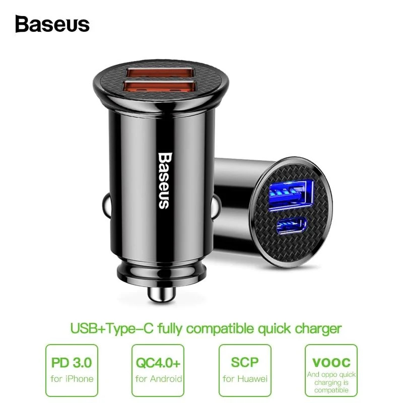 Bộ tẩu sạc nhanh đa năng dùng cho xe hơi Baseus Circular Plastic PPS Car Charger - hàng chính hãng