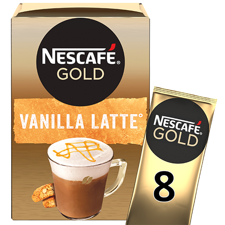 Hộp cà phê Latte hòa tan cao cấp NESCAFÉ Gold Vanilla Latte 8x18.5g [Mua 1 tặng 1 hộp bột cacao sữa Nestle 6x20,2g]