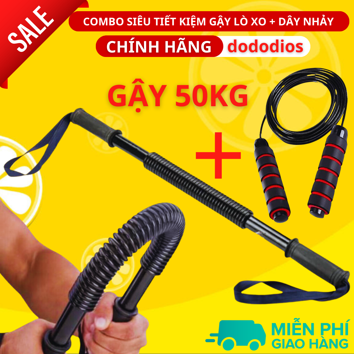 Hình ảnh Combo gậy bẻ lò xo tập cơ tay gym TẶNG 1 DÂY NHẢY LÕI THÉP - gậy lò xo 20kg, 30kg, 40kg, 50kg, 60kg- Hàng chính hãng dododios