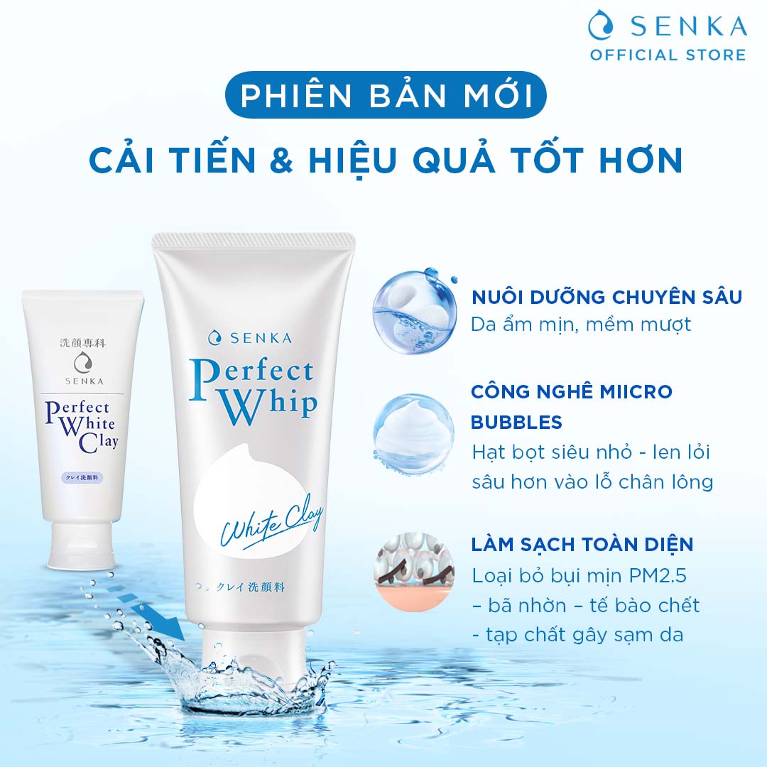 Combo 2 Sữa Rửa Mặt Tạo Bọt Chiết Xuất Đất Sét Trắng Senka Perfect White Clay 120g x 2