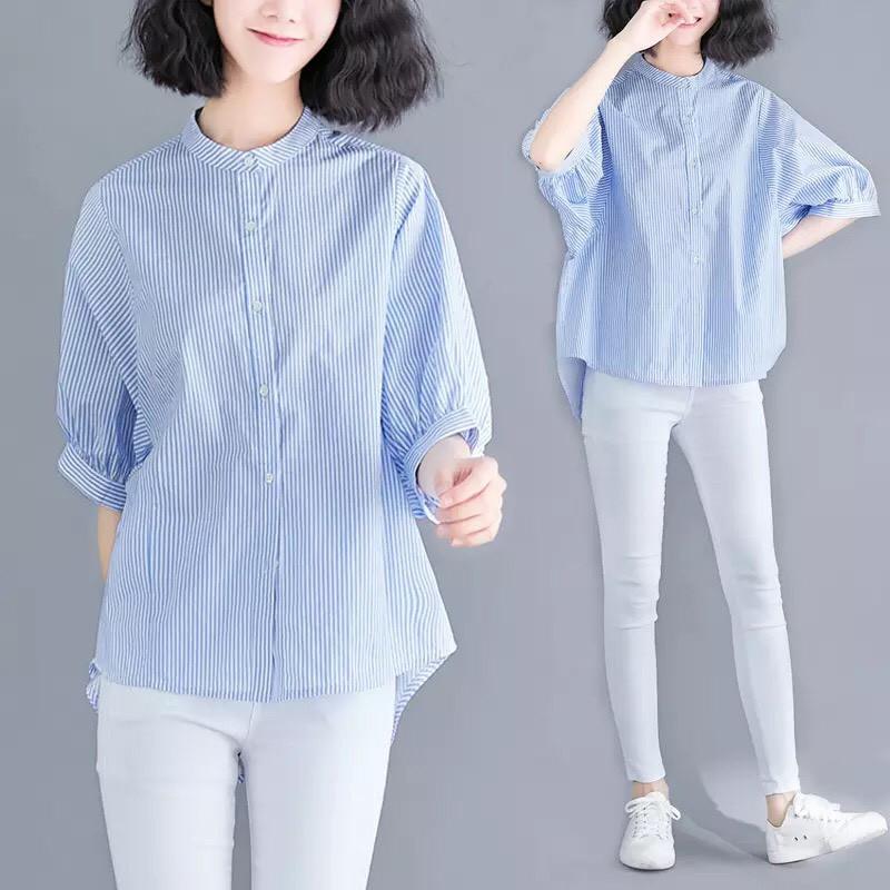 ÁO SƠ MI NỮ SỌC SUÔNG CÁ TÍNH