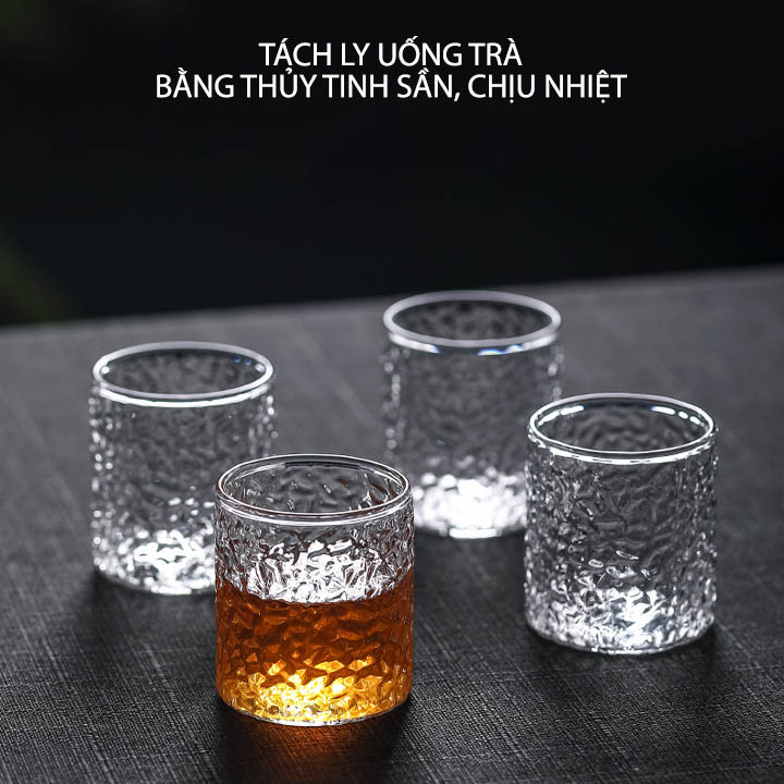 Tách ly uống trà cà phê 100ml bằng thủy tinh sần chịu nhiệt, loại có quai hoặc không tùy chọn