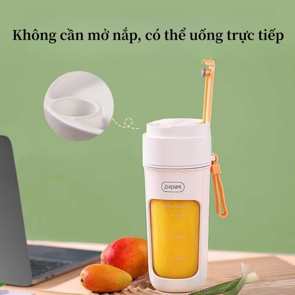 Zhenmi Không Dây Điện Máy Ép Trái Cây Mini Xách Tay Nước Trái Cây Máy Xay Sinh Tố 340Ml Cho Nhà Bếp Cắm Trại Sinh Tố Máy Trộn Thiết Bị Nhà-Hàng chính hãng