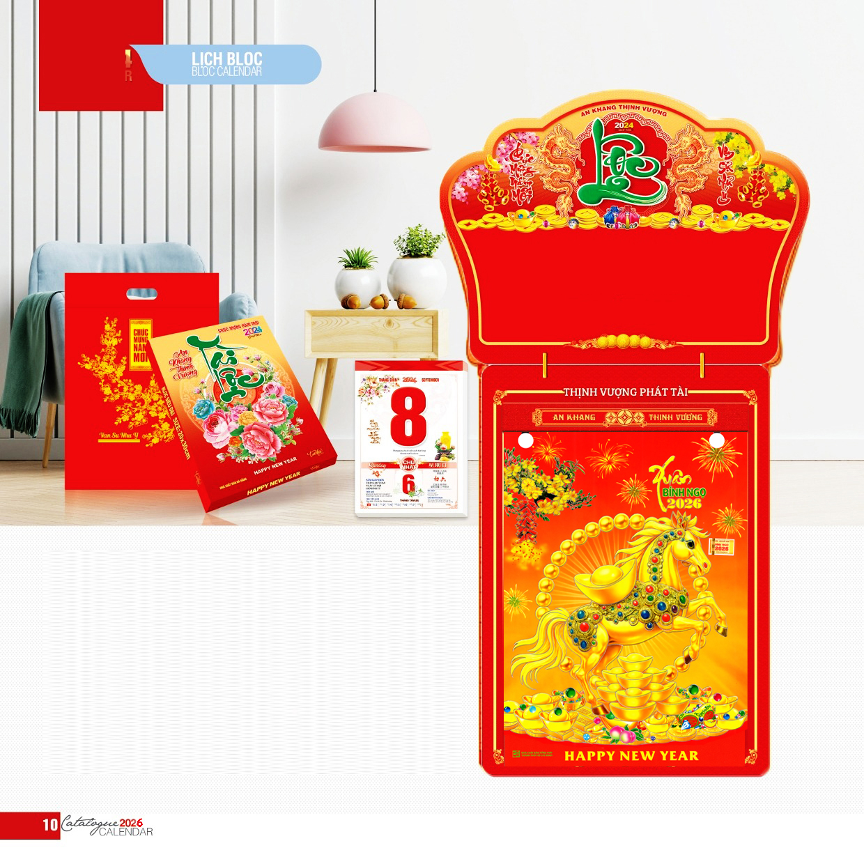 Lịch Bloc Siêu Đại Chúc Mừng Năm Mới Bính Ngọ 2026 kích thước tổng chiều dài 60cm Giấy bóng đẹp có ngày tháng hoàng đạo tham khảo - Hàng Chất Lượng