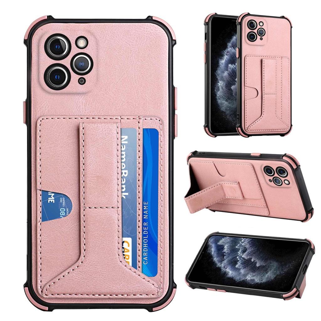 Ốp điện thoại nhựa TPU mềm có giá đỡ và khe cắm thẻ màu trơn cho iPhone 11 Pro Max 7 Plus 8 Plus SE X XR XS Max