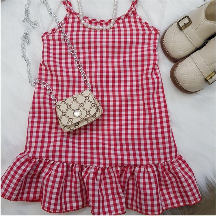 Váy bé gái,đầm bé gái 2 dây sọc caro chất liệu lụa cao cấp SIÊU DỄ THƯƠNG 8-22kg Angel Baby Thời Trang Thiết Kế