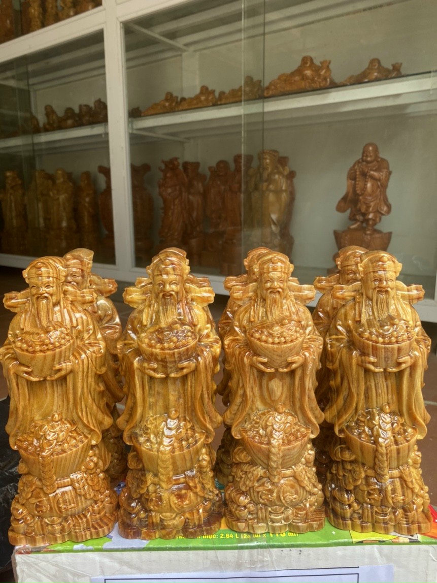 Tượng phật ông thần tài hai tây nâng hũ vàng bằng gỗ huyết long cực đẹp kt cao 20cm