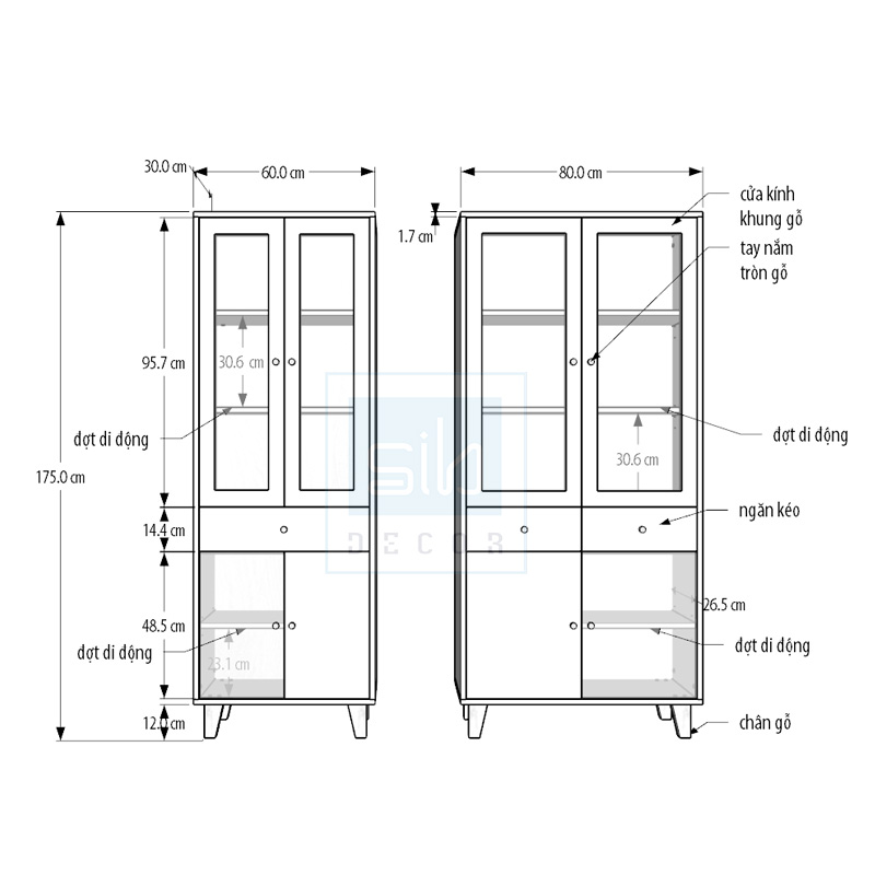 Tủ Gỗ Kết Hợp Cửa Kính Thương Hiệu SIB Decor Đa Năng, Hiện Đại KG45