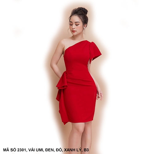 ĐẦM CỔ XÉO MỘT TAY DÚN BÊN EO