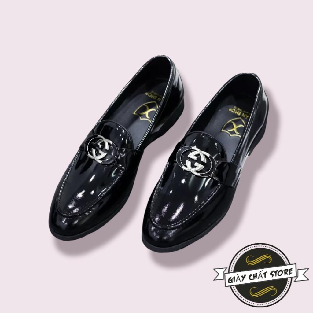 GIÀY LƯỜI NAM CAO CẤP-CHẤT LIỆU DA pu mềm 100%-CÓ ĐAI GC SANG TRỌNG-ĐẾ CAO SU BỀN BỈ CAO 3M-MÃ G020 MÀU ĐEN DA BÓNG