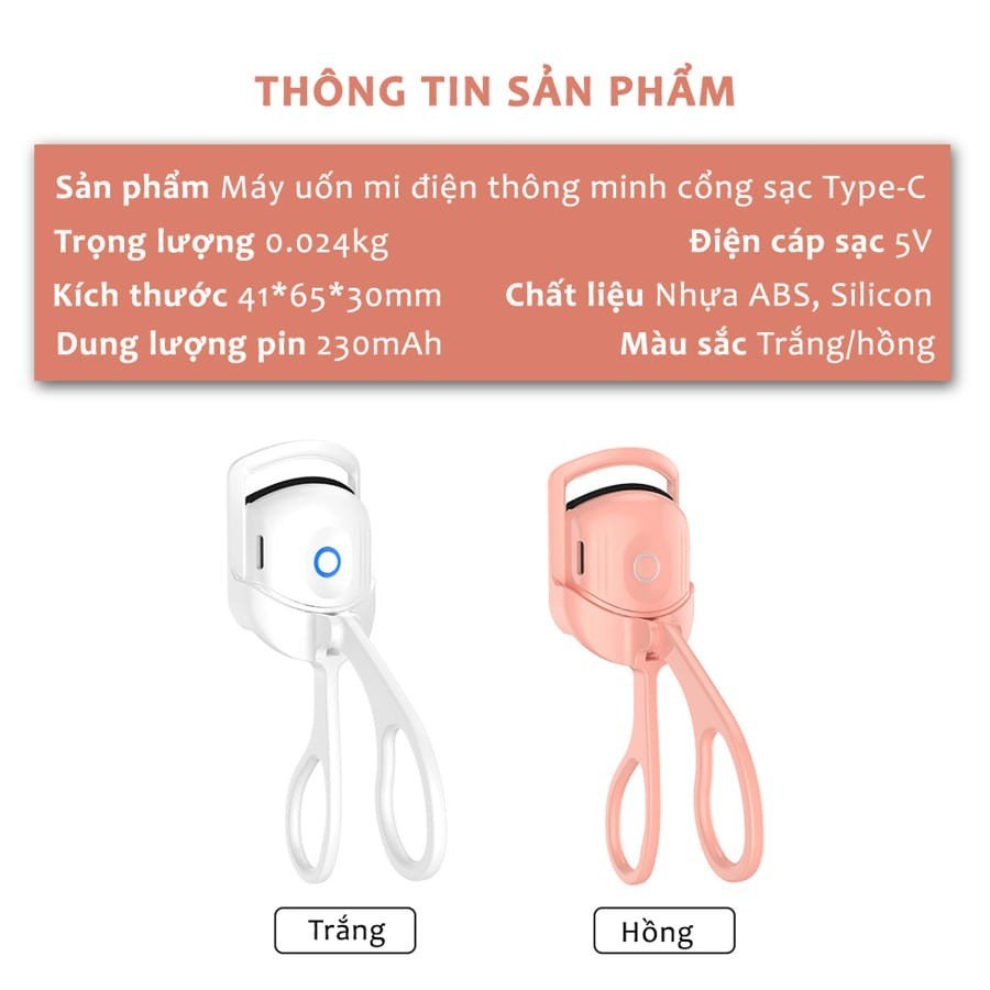 Kẹp Mi Nhiệt Thông Minh - Dụng Cụ Uốn Mi điện đa Năng Dụng Cụ Uốn Con Lông Mi Bằng Nhiệt Có Thể Sạc Lại