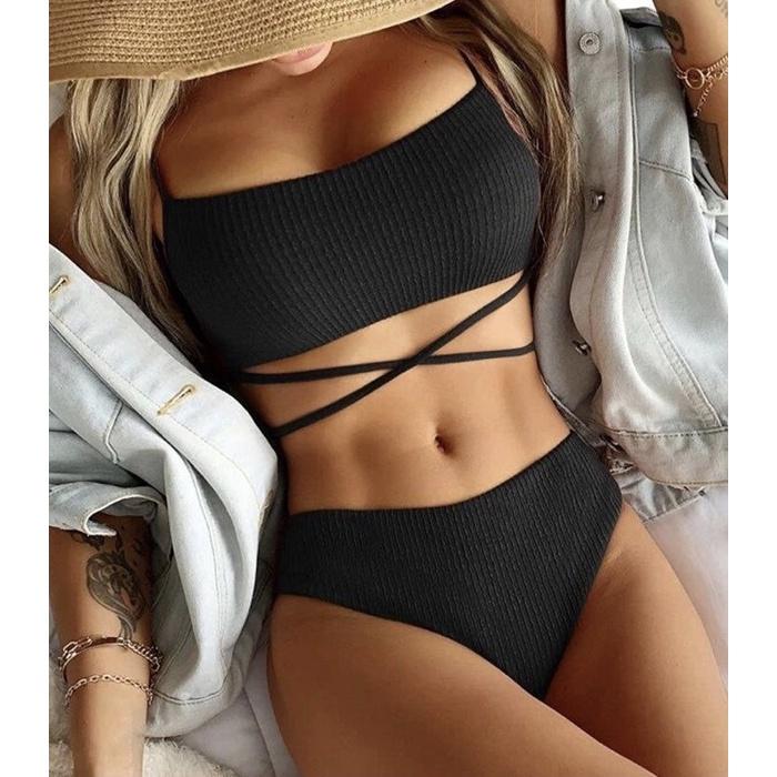 Đồ bơi nữ, bikini sexy 1 mảnh liền thân tôn dáng 2 dây buộc eo Ne