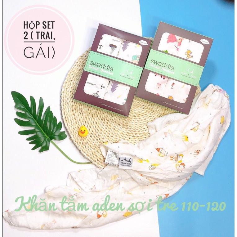 Hộp 2 khăn tắm khăn quấn sơ sinh cho bé