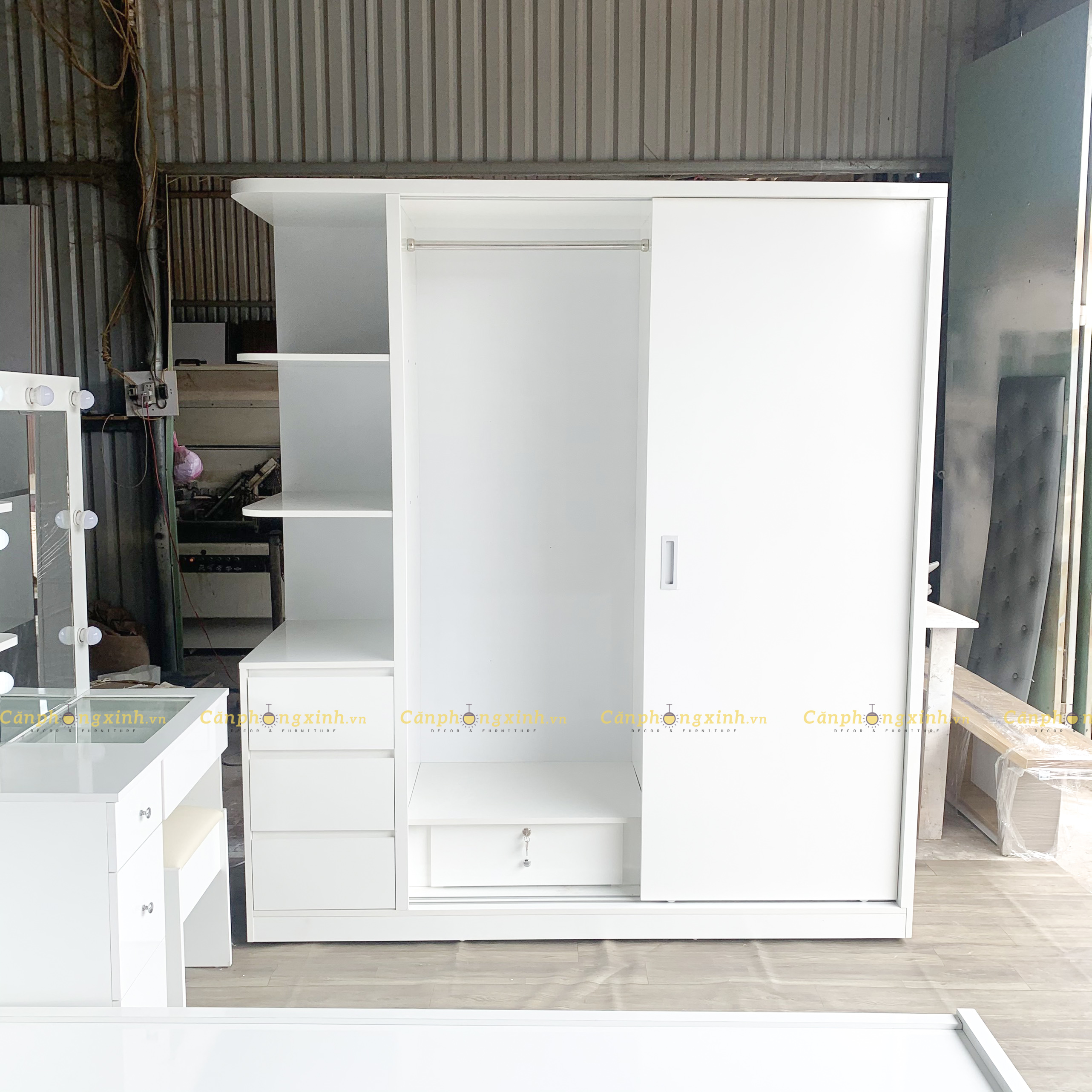 Tủ Áo Gỗ MDF Cửa Lùa Có Kệ CPX-T26 Trắng Bóng