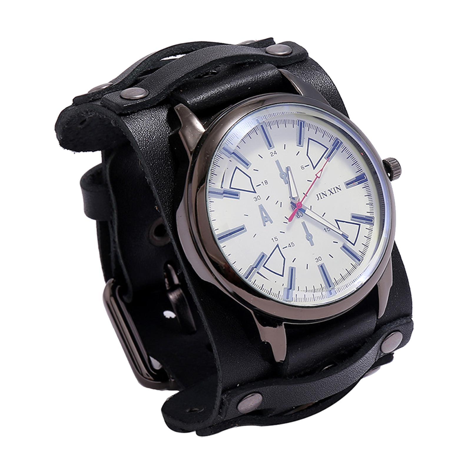 2 Pcs Retro Punk Pointer Watch Leather Wide Belt Strap Adjustable Gifts