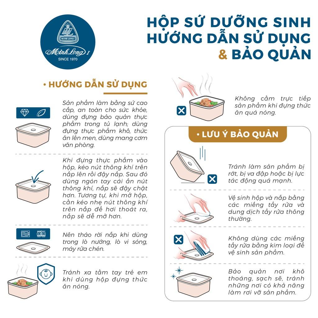 Hộp dưỡng sinh vuông đựng thực phẩm 15 cm + nắp  Dưỡng Sinh Đại Dương Sứ cao cấp Minh Long