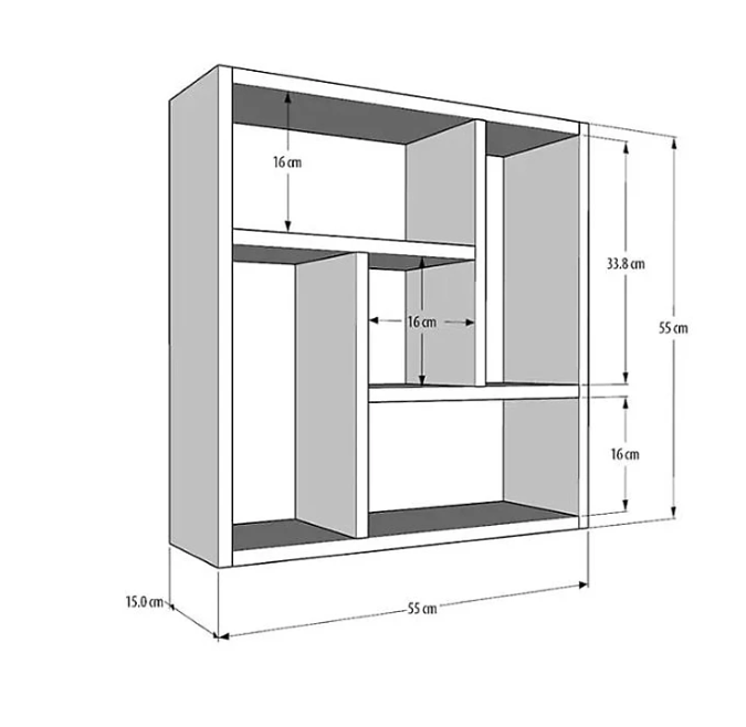 Kệ Sách Treo Tường Hình Vuông Chia 5 Ngăn Tundo CTKT524 KT 55 x 55 x 15cm
