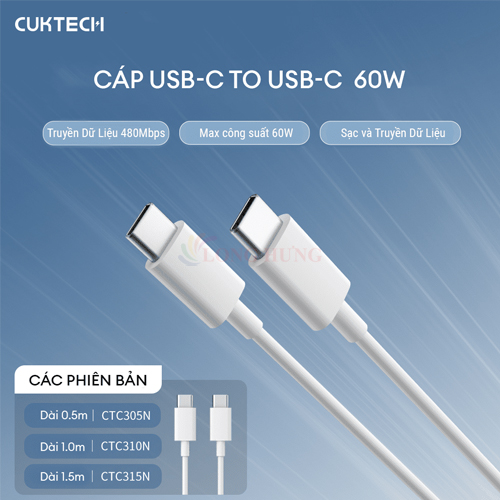 Cáp USB Type-C to Type-C Cuktech 60W CTC305N/CTC310N/CTC315N - Hàng chính hãng