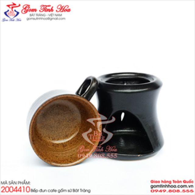 Bếp đun cafe gốm sứ men đen lòng gốm dáng cốc vuông
