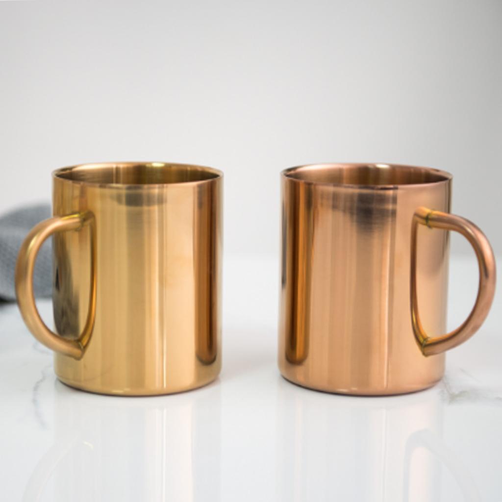 2xStainless Steel Double Wall Insulated Cup Tea Coffee Mug 400ml Gold