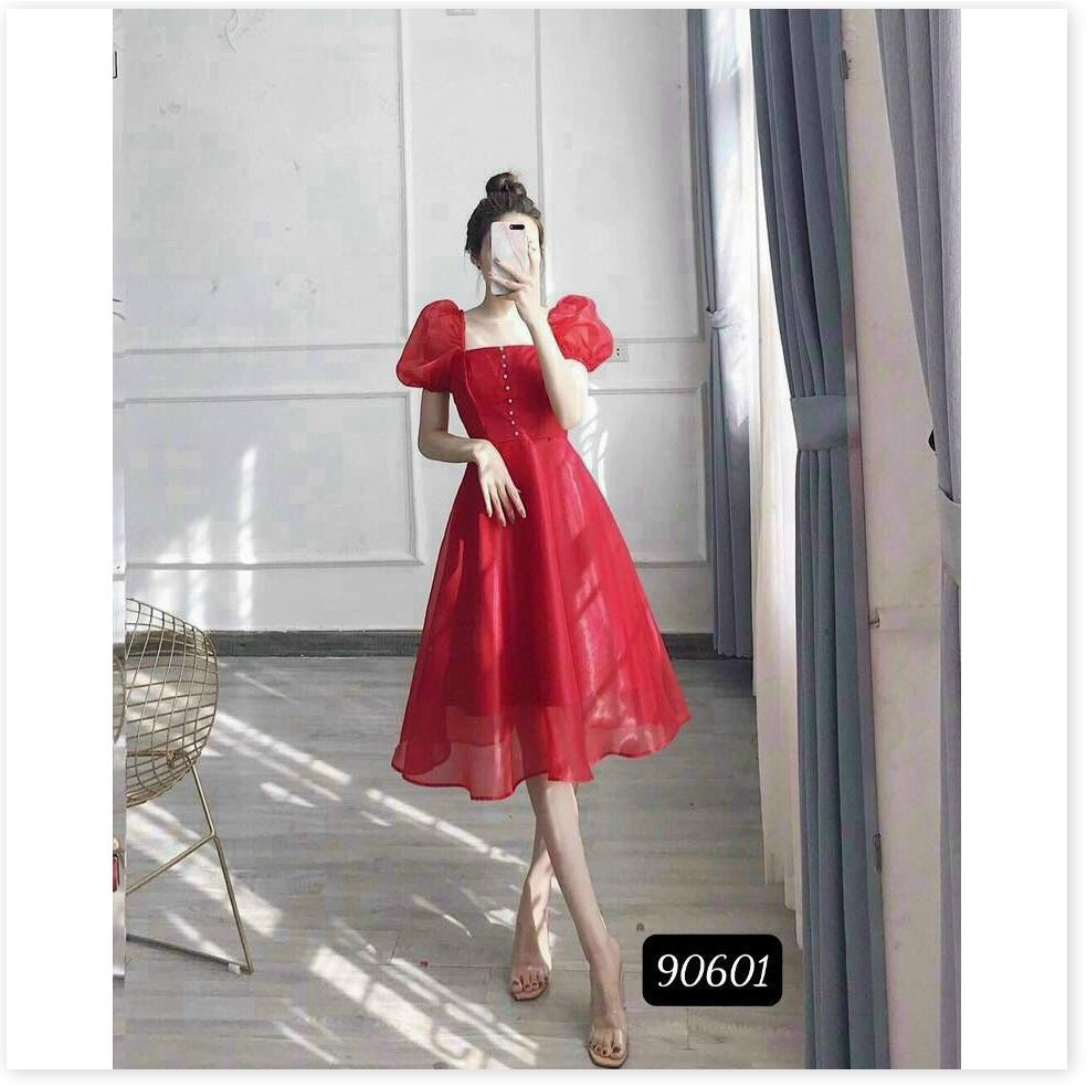 Đầm phối voan kiếng có nút siêu đẹp , tôn dáng cho các nàng KME FASHION
