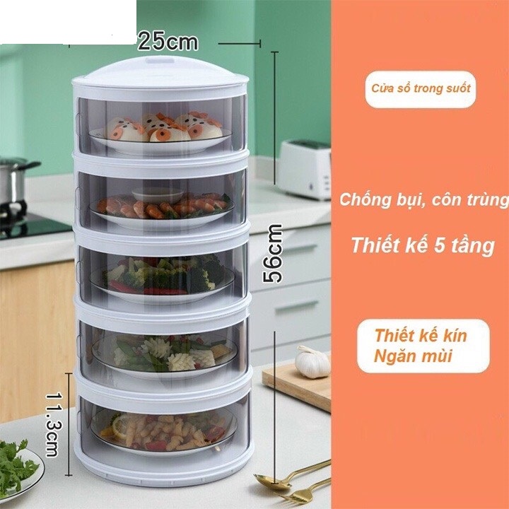 Lồng Bàn Đa Tầng, Khay Hộp Đậy Thức Ăn 5 Tầng DORON - Giữ Nhiệt, Chống Bụi Và Côn Trùng