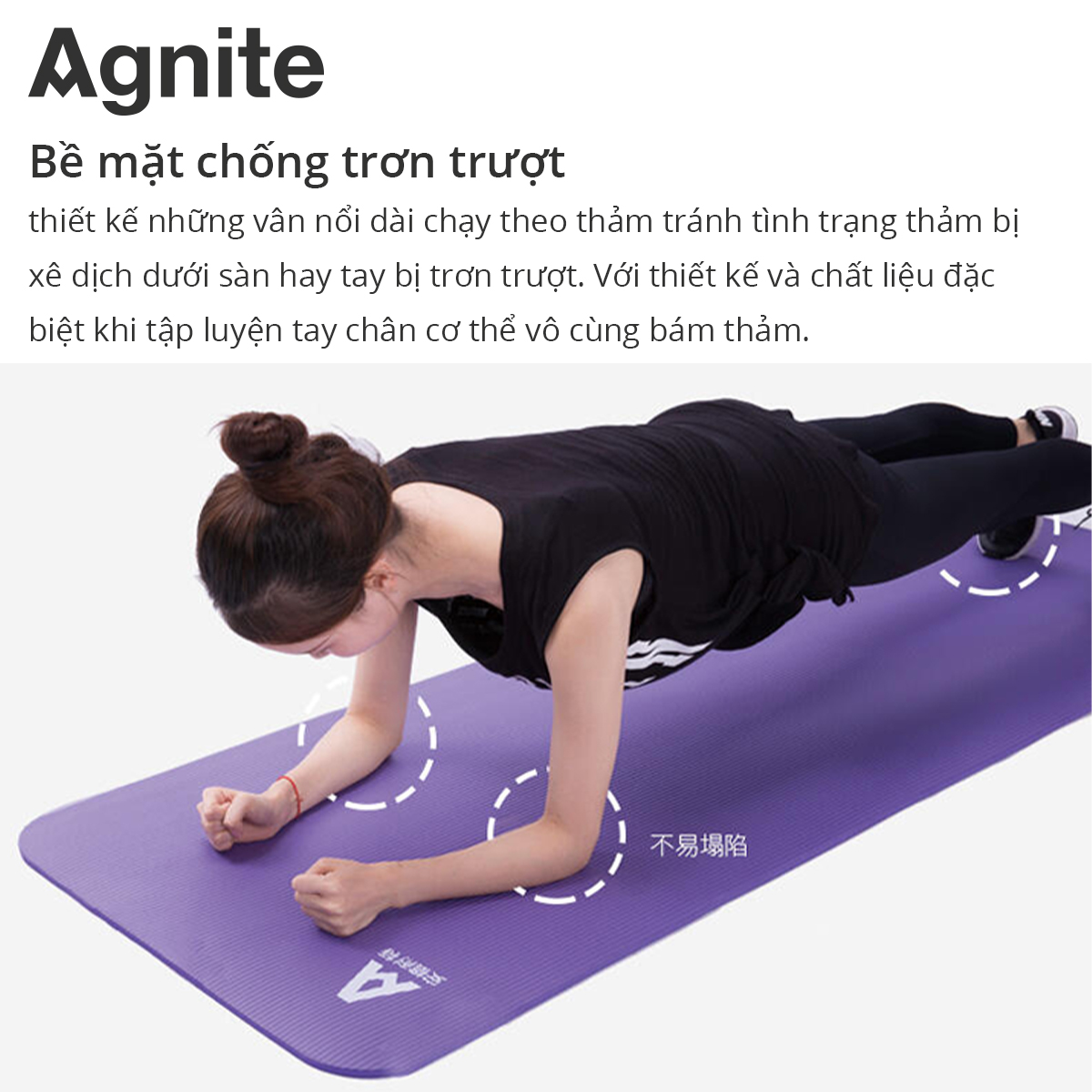 Thảm tập Yoga và GYM chuyên dụng dày 10mm Agnite - NBR nguyên khối, độ đài hồi tốt, chống lún - Chống trơn trượt, độ bám cao, ngăn ngừa hôi và ẩm mốc - Kèm dây buộc - Hàng chính hãng - F4174