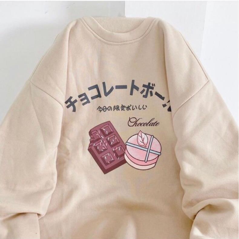 Áo Sweater Bánh Màu Be Chất Nỉ Lót Bông Dày Dặn Ấm Áp- Áo Nỉ Cổ Tròn Ulzzang