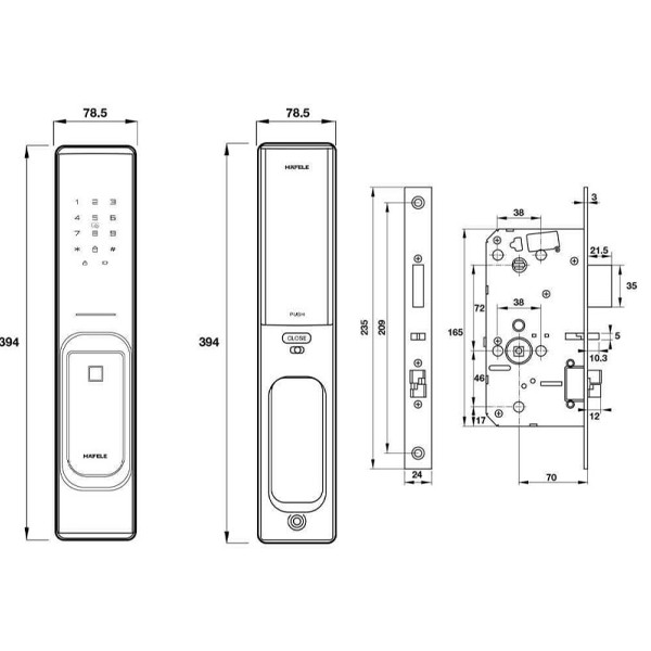 Khóa điện tử Hafele PP810D0  màu đen - Hàng Chính Hãng (912.20.286)