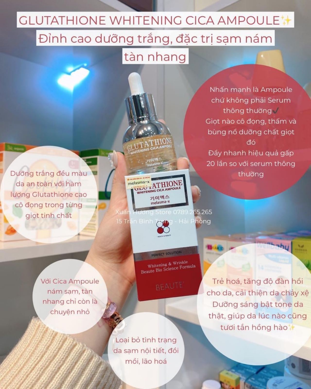 Serum Trắng Da 3D Glutathione Whitening CiCa Ampoule 30ml