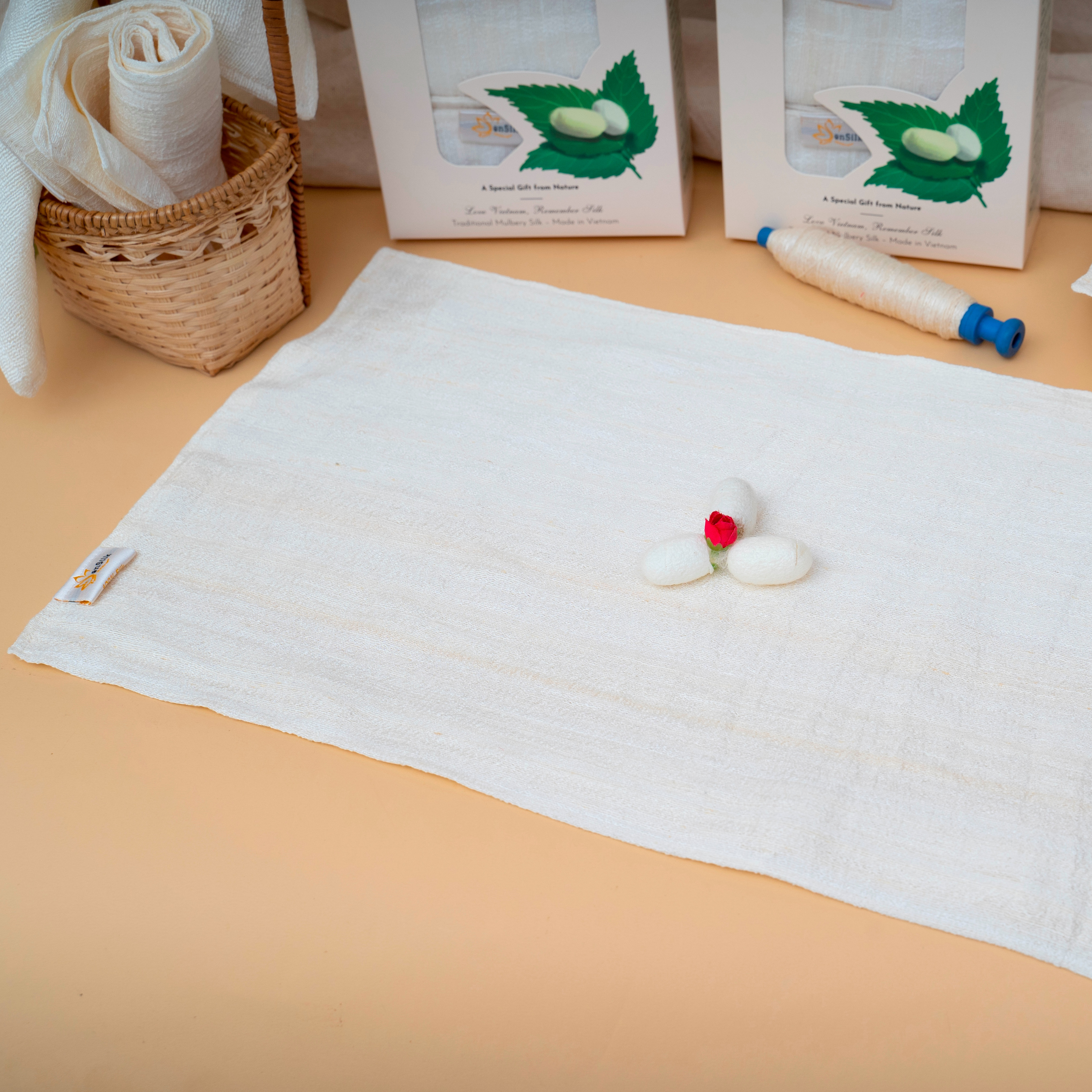 Tussar Silk Towel - Khăn Mặt Tơ Tằm Cao Cấp SenSilk– Combo Happy Family3 (3 khăn) - Khăn mặt tơ tằm tự nhiên 100%