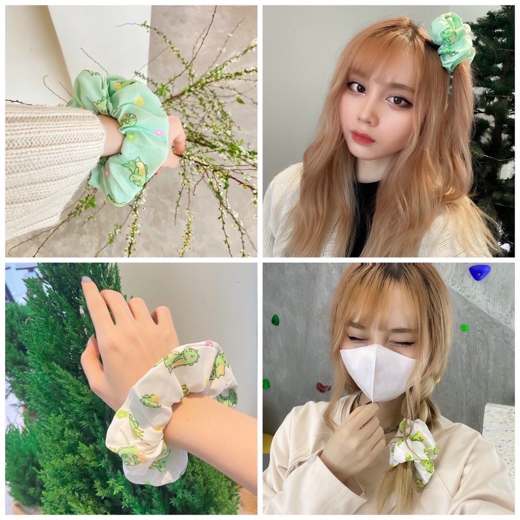 Buộc tóc scrunchies lụa Hàn Quốc họa tiết hoa đáng yêu