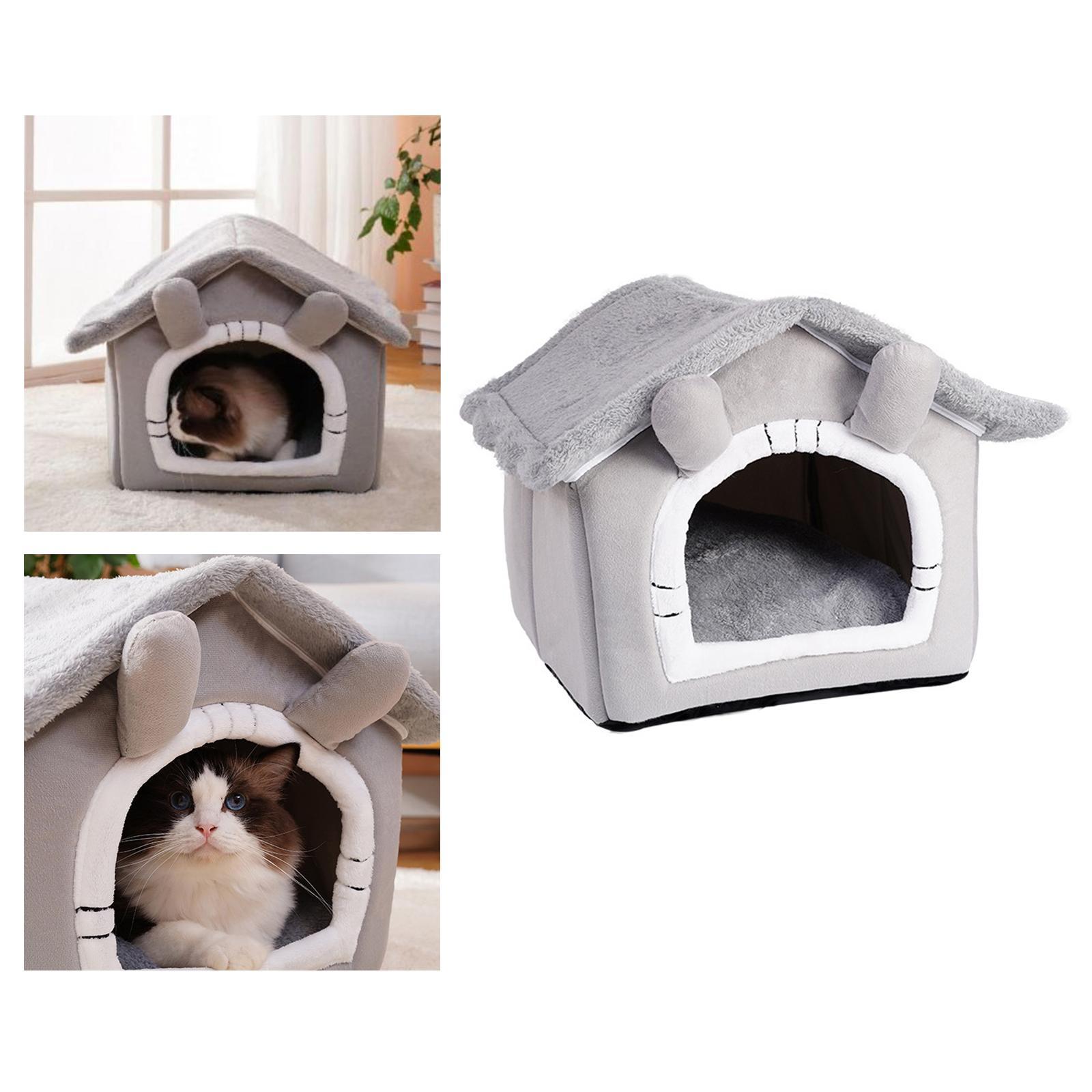 Warm Cave Sleeping Bed Puppy Nest for Cats and Small Dogs, Light Gray