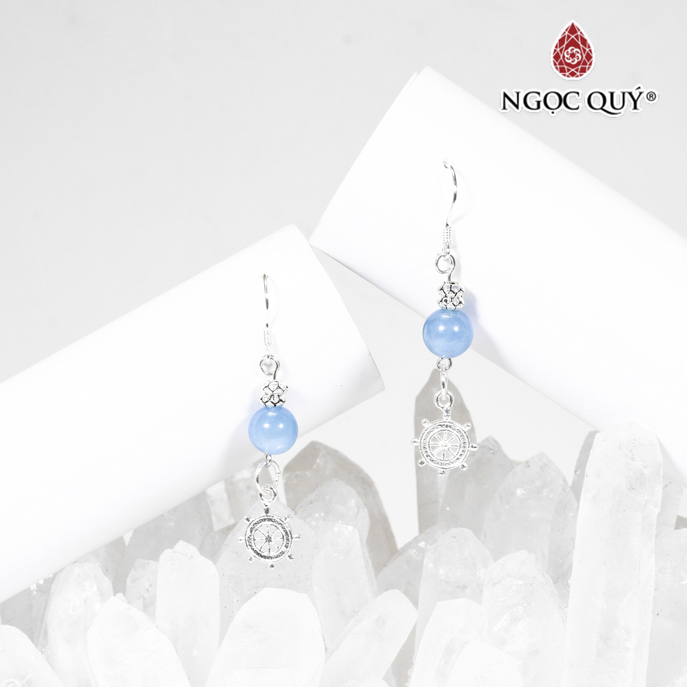 Bông tai bạc đá aquamarine hải lam ngọc mệnh thủy mộc - Ngọc Quý