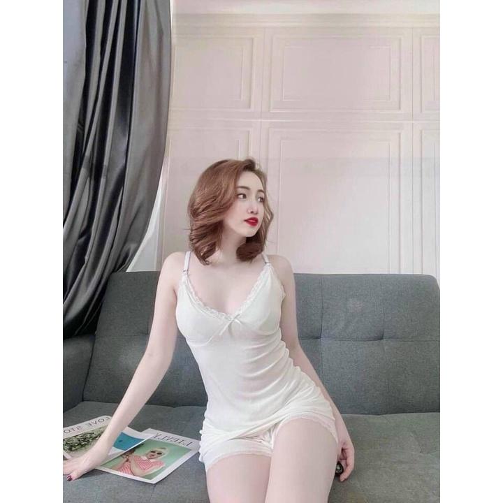 Đồ ngủ len tăm 2 dây vải mịn dễ thương mặc nhà thoải mái đồ bộ mặc nhà