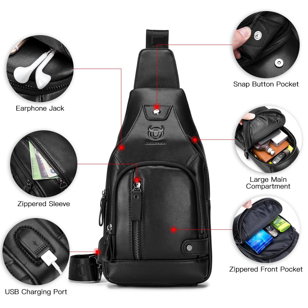 Túi da đeo vai chéo dành cho nam, đi phượt, đi bộ đường dài, du lịch có cổng sạc USB