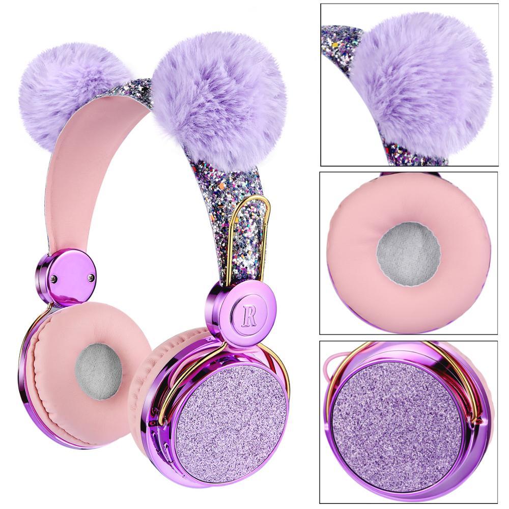 Bluetooth Dễ Thương Cho Trẻ Em Không Dây Tai Nghe Có Micro Bé Gái 3.5Mm Âm Nhạc Stereo Tai Nghe Máy Tính Di Động Điện Thoại Mèo Tai Nghe