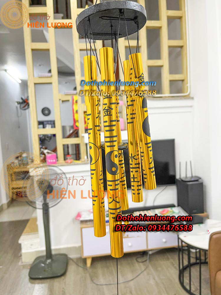 Chuông Gió Bát Quái 05 Ống Bằng Nhôm Nguyên Chất Các Cỡ - Đồ Thờ Hiên Lượng