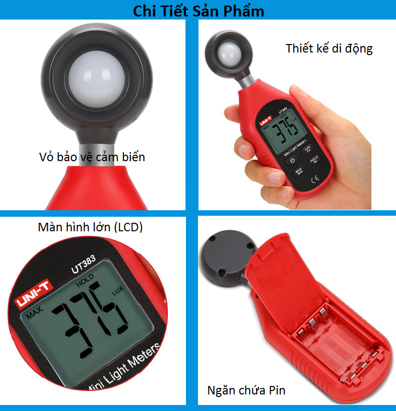 Máy đo cường độ ánh sáng Uni-T UT383 - DẢI ĐO 0 -200000 LUX