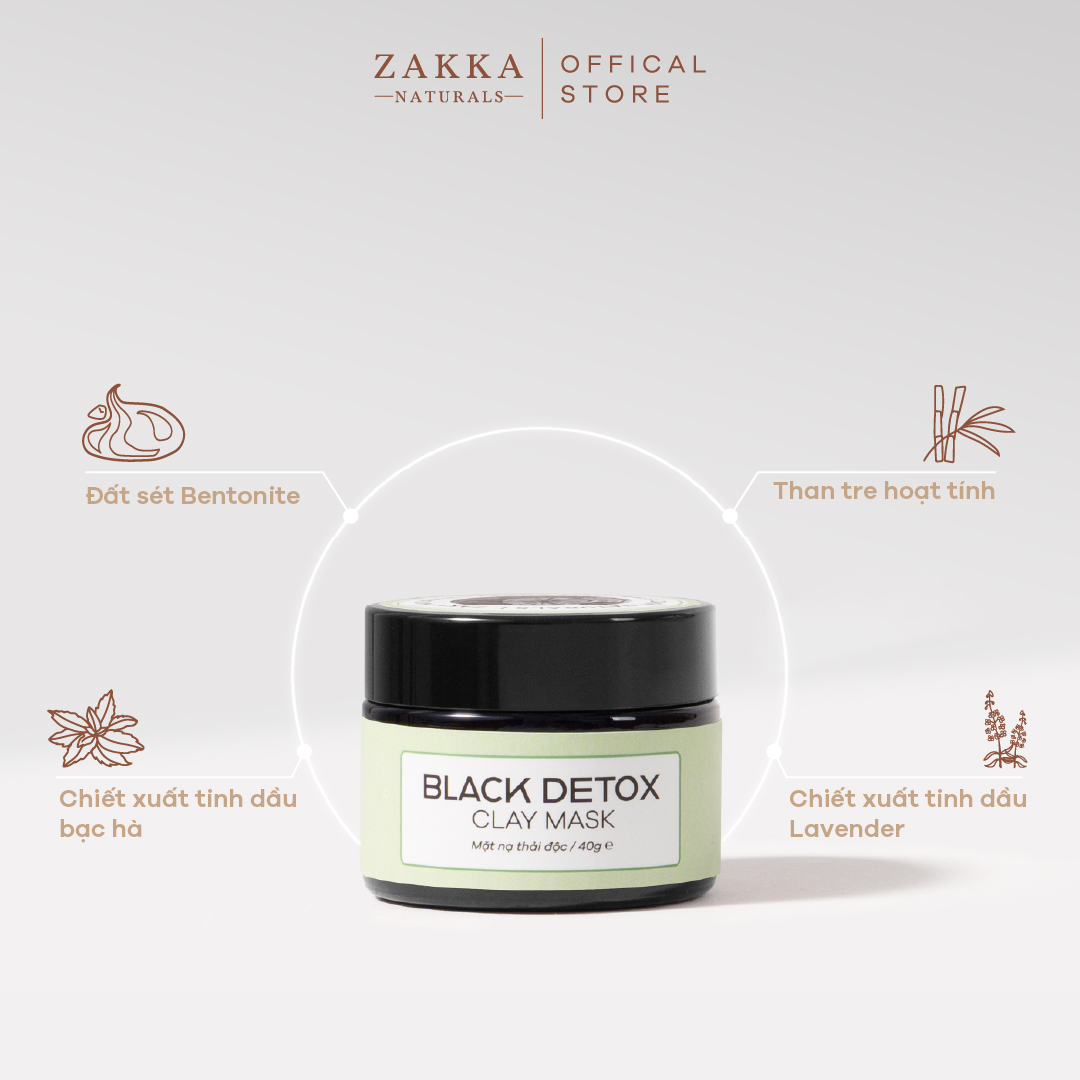Mặt Nạ Đất Sét Than Hoạt Tính Thanh Lọc, Thải Độc Da - Detoxifying Charcoal Clay Mask 40g - Zakka Naturals