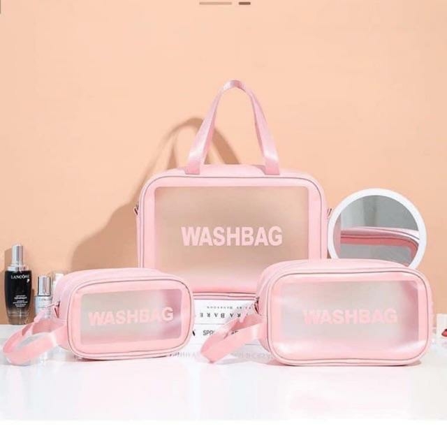 Bộ 3 túi xách Washbag, chất liệu PVC đựng mỹ phẩm, đồ make up... có quai Tima.lala Tặng kèm móc khóa mica xanh tròn - Nhiều Lựa Chọn [bo3tuixach,bo3tuixachgiare,set3tuiWashbag]