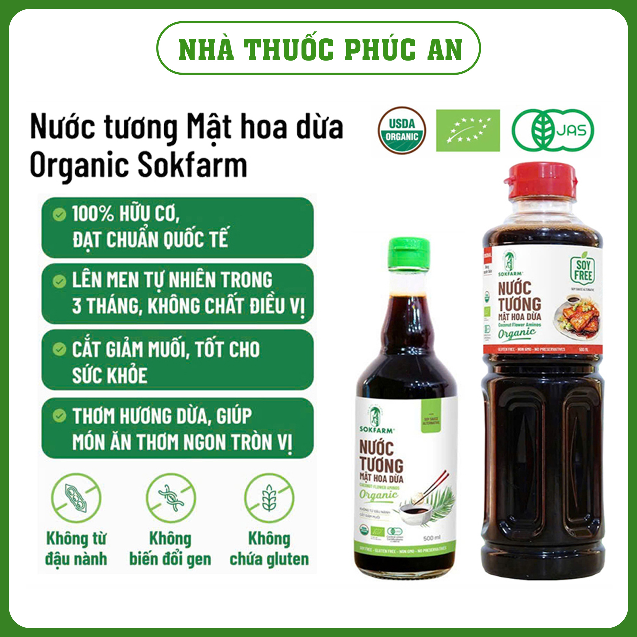 Nước tương mật hoa dừa Sokfarm 200ml - 1L nước tương ít mặn không đậu nành không chất bảo quản