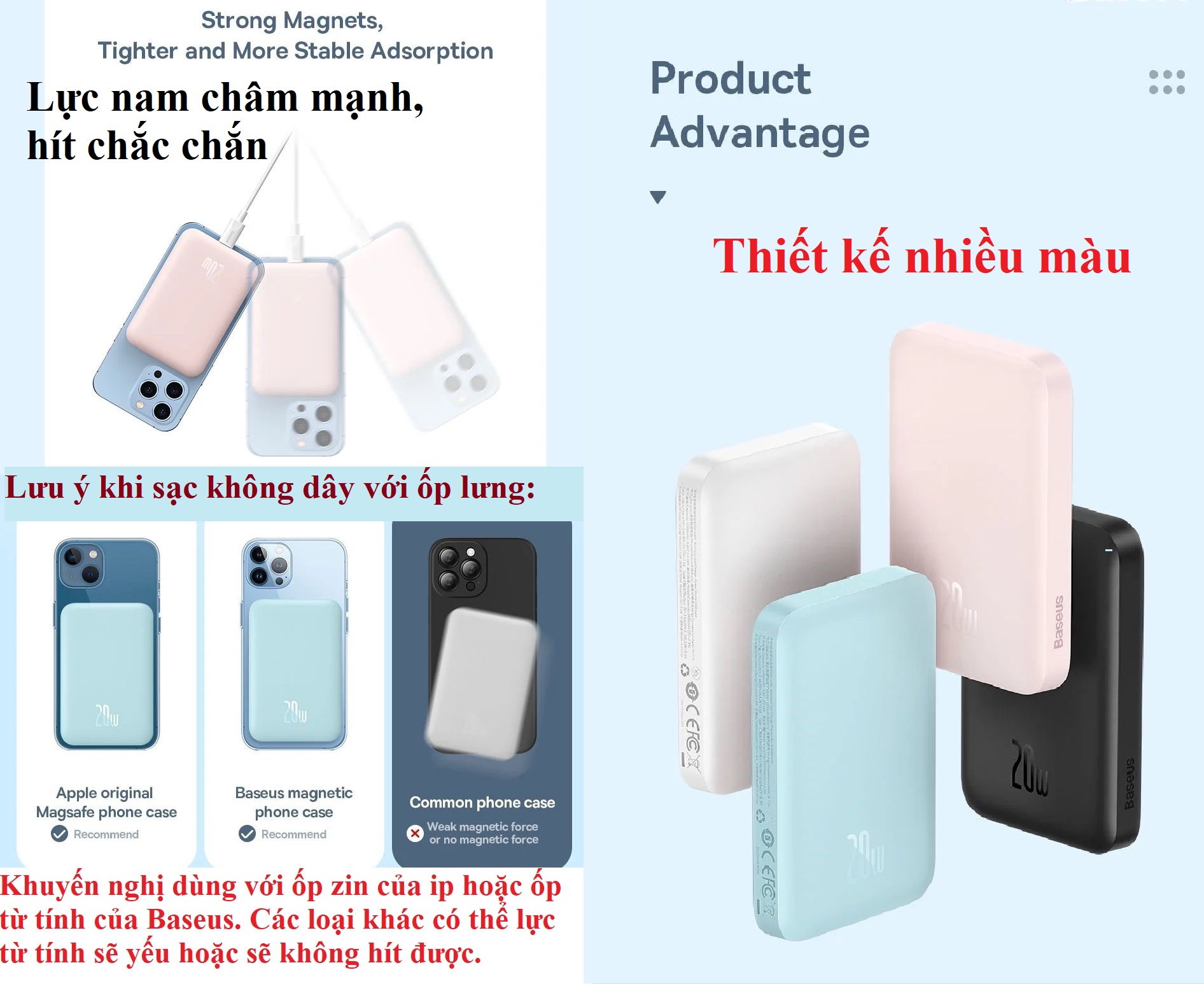 Pin dự phòng không dây nam châm 20W 6000mAh Baseus Magnetic Wireless Power Bank  PPCXW06 -  Hàng chính hãng