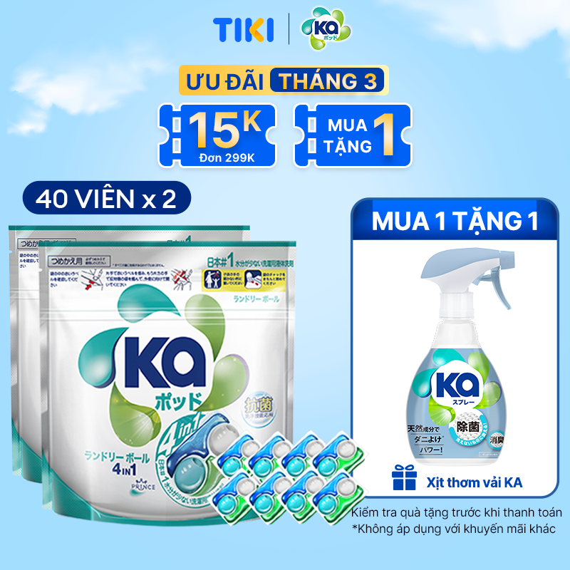 Combo 2 Túi Viên Giặt Xả Đa Năng 4 Trong 1 KA Universal (40 Viên/ Túi)